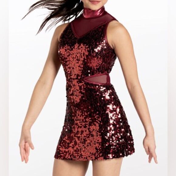 WEISSMAN Dance Costume shift burgundy Sleeveless Ultra Sparkle Dress D13860 LC - Picture 1 of 11